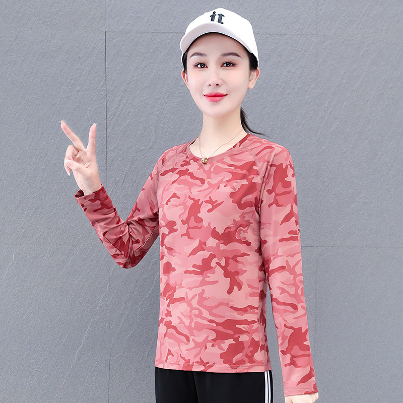 Женска тениска с дълги ръкави, полиестер/спандекс смес, свободна кройка, кръгло деколте, без гладене