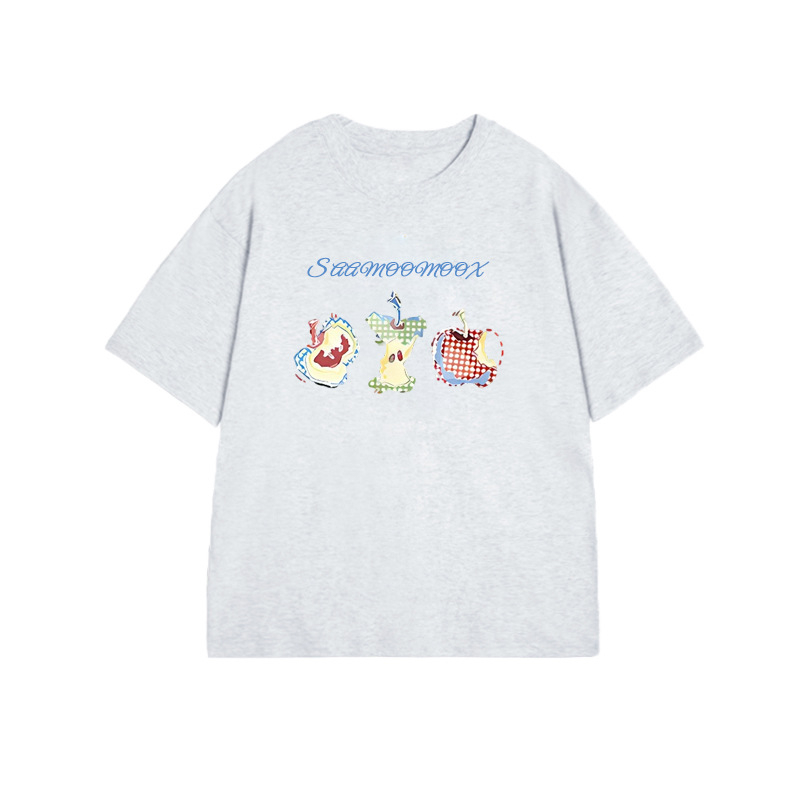 Памучна тениска с къс ръкав за жени, свободен силует, кръгло деколте, принт