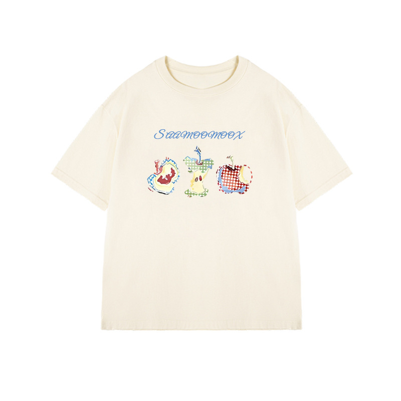 Памучна тениска с къс ръкав за жени, свободен силует, кръгло деколте, принт