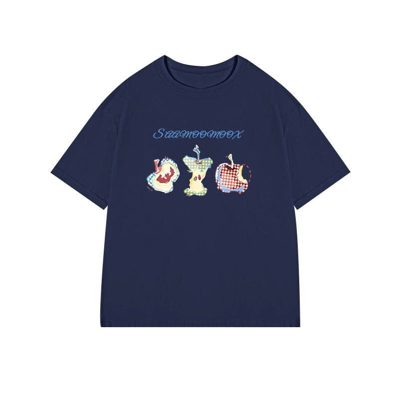 Памучна тениска с къс ръкав за жени, свободен силует, кръгло деколте, принт