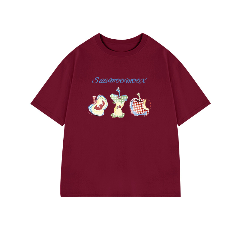 Памучна тениска с къс ръкав за жени, свободен силует, кръгло деколте, принт