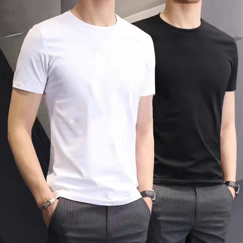 Μπλουζάκι κορεατικού στυλ, στρογγυλός λαιμός, κοντά μανίκια, 96% πολυεστέρας