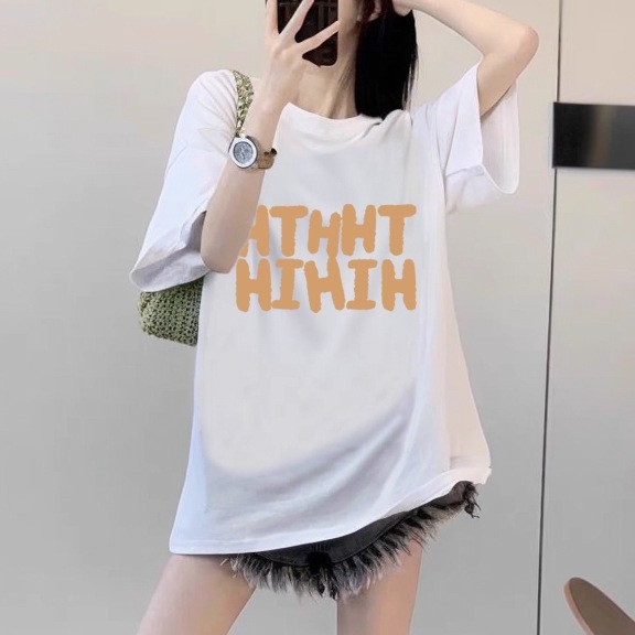 Дамски T‑шърт с къс ръкав, свободна кройка, аниме принт, плат млечен шёлк, стил пуловер, ежедневен (Плат: млечен шёлк; Принт: аниме; Стил: пуловер, ежедневен; Версия: свободна; Яка: кръгла)