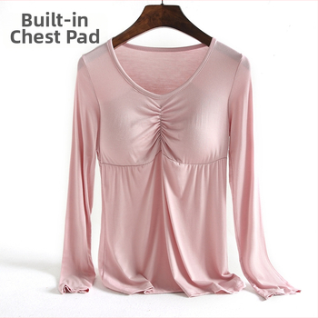 Modal тениска с дълъг ръкав, кръгло деколте, пуловер стил