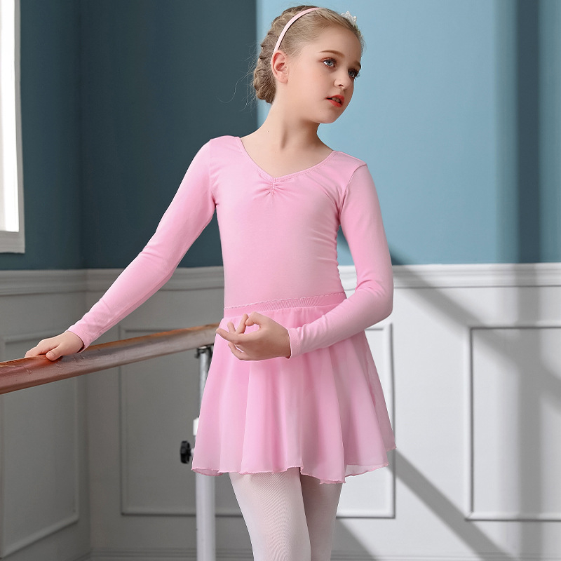 Bērnu baleta leotards ar garām piedurknēm, 95% kokvilna, iekšējā odere no kokvilnas, mūsdienu dejai