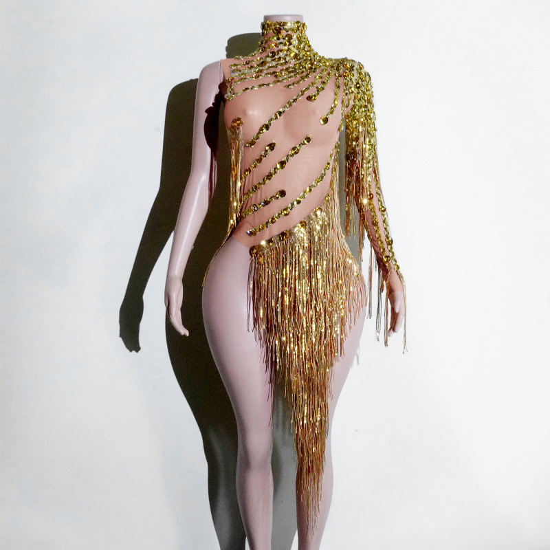 Прозрачна мрежеста рокля с ресни и кристали, еднорамен сценичен костюм за латински танци; Материя: мрежа; Спандекс 50–70%; Ръкав: едно рамо; Печат/боядисване