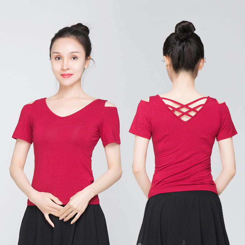 Sieviešu mugurai atvērtu topu modernā deju stilā – modālais audums, vienkrāsains raksts, piemērots latīņu un etniskajām dejām, pieaugušajiem