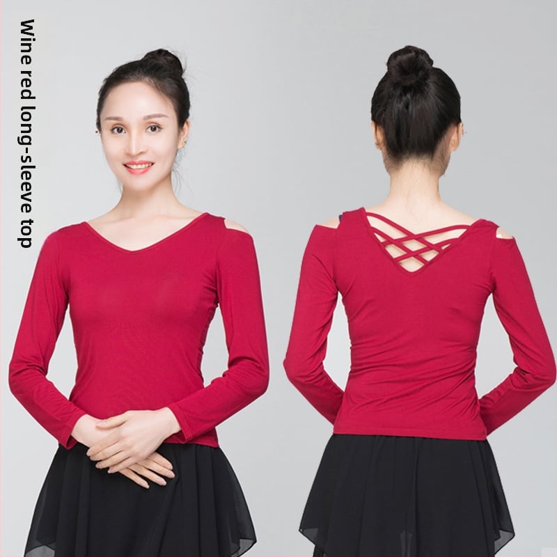 Sieviešu mugurai atvērtu topu modernā deju stilā – modālais audums, vienkrāsains raksts, piemērots latīņu un etniskajām dejām, pieaugušajiem