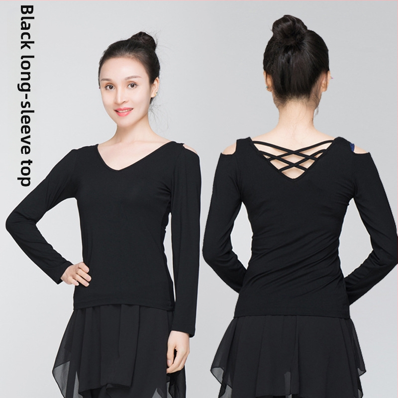 Sieviešu mugurai atvērtu topu modernā deju stilā – modālais audums, vienkrāsains raksts, piemērots latīņu un etniskajām dejām, pieaugušajiem