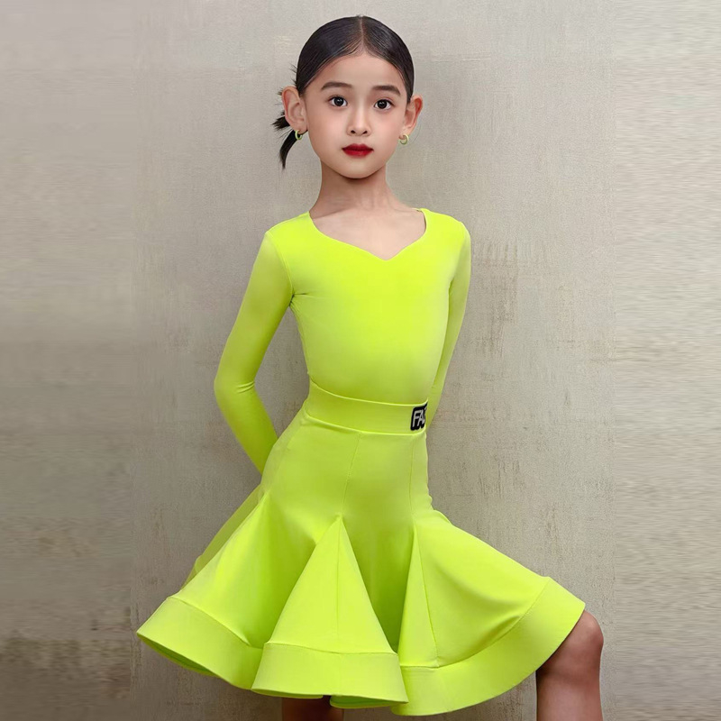 Laste latino tantsukostüüm tüdrukutele, premium võistlus- ja esinemisriided, peamine materjal nailon 80-90%, 2025. aasta kevad, hiina stiil, kirjanduslik retro