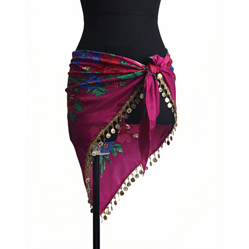 Sieviešu drukāts Latīņu deju gurnu šalle ar spīdīgu ķēdi, poliesters 90–95%, elegants stils, rudens 2024