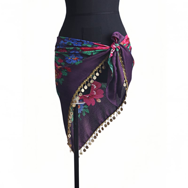 Sieviešu drukāts Latīņu deju gurnu šalle ar spīdīgu ķēdi, poliesters 90–95%, elegants stils, rudens 2024