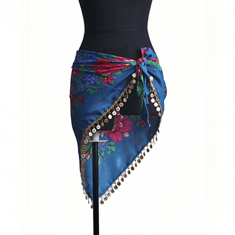 Sieviešu drukāts Latīņu deju gurnu šalle ar spīdīgu ķēdi, poliesters 90–95%, elegants stils, rudens 2024