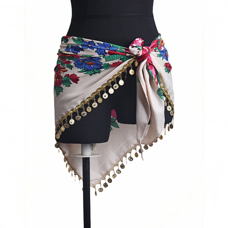 Sieviešu drukāts Latīņu deju gurnu šalle ar spīdīgu ķēdi, poliesters 90–95%, elegants stils, rudens 2024