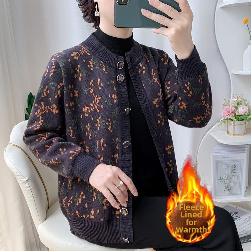 Cardigan pre staršie ženy, jar 2025 pletené oblečenie, PVC základná látka do 30%, ďalšie materiály 30–50%, literárne retro štýl, s golierovým štítkom.