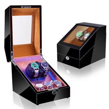 Laikrodžių vyniojimo įrenginys su elektros motoru, sandėlyje, medinis korpusas, PU oda, velouras, pianino apdaila; modeliai 2+3