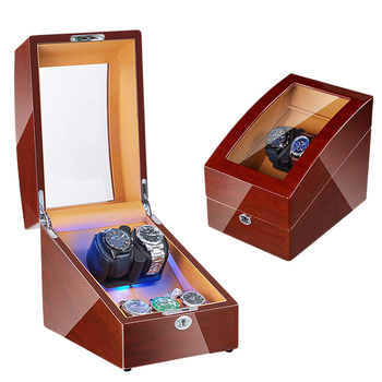 Laikrodžių vyniojimo įrenginys su elektros motoru, sandėlyje, medinis korpusas, PU oda, velouras, pianino apdaila; modeliai 2+3