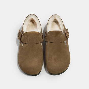 Ženske cipele u Birkenstock stilu s flis podstavom, od prirodne kože, gumena potplata, niski potplat 1-3 cm, slip-on