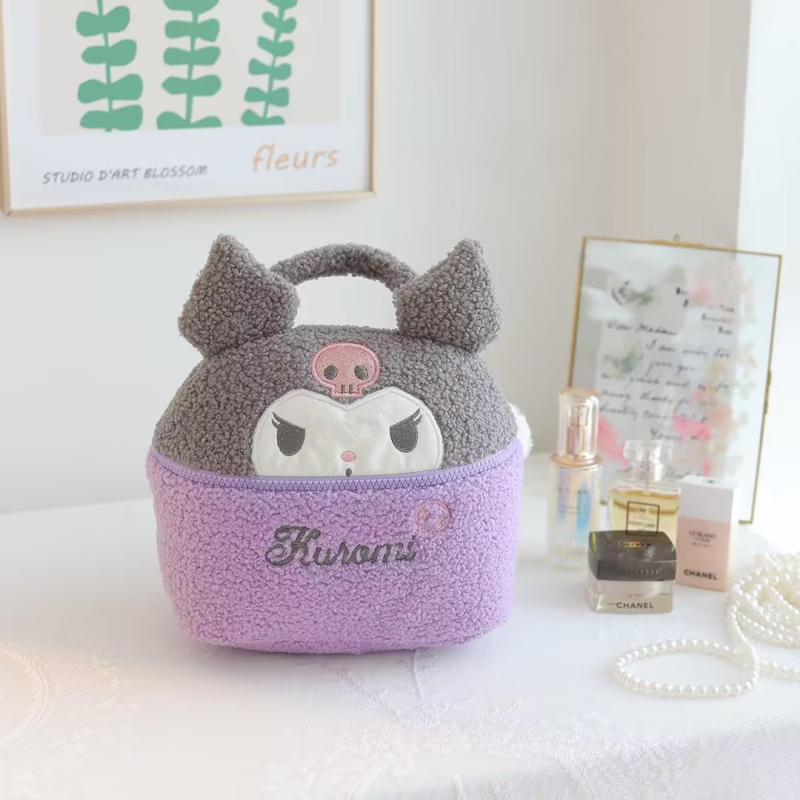 Pliša kosmētikas soma kubiskas formas, daudzfunkcionāla, ceļojumiem, kosmētikas uzglabāšanai, japāņu stils