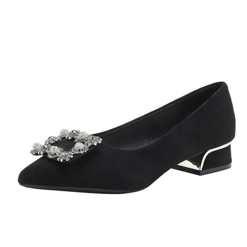 Naiste lamedad kingad terava ninaga, veluur pealne, madal paks kont, kummist tald