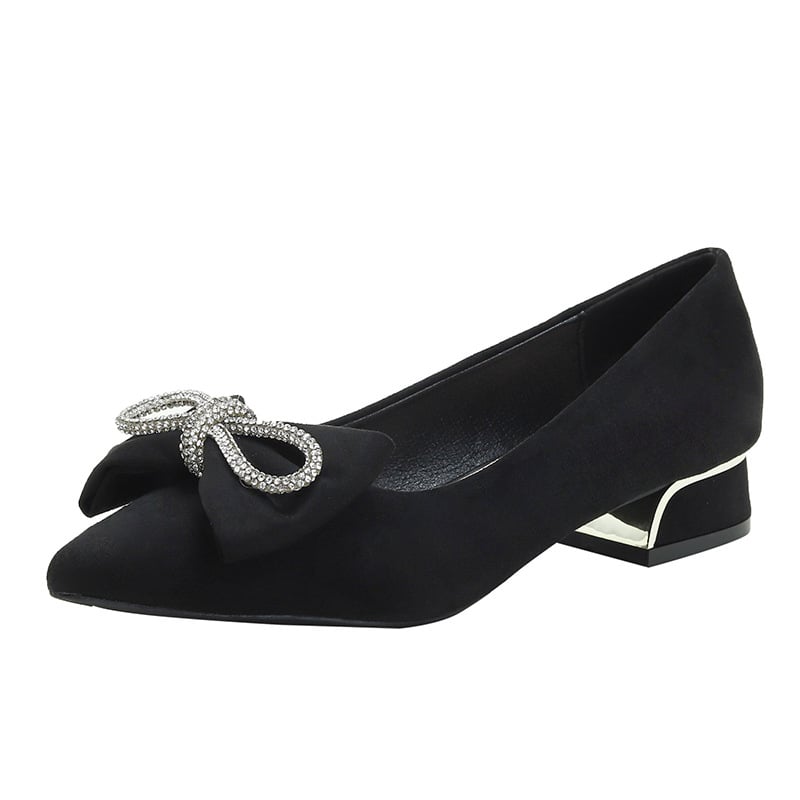 Naiste lamedad kingad terava ninaga, veluur pealne, madal paks kont, kummist tald