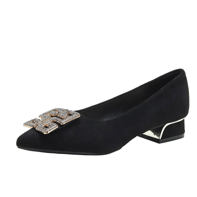 Naiste lamedad kingad terava ninaga, veluur pealne, madal paks kont, kummist tald