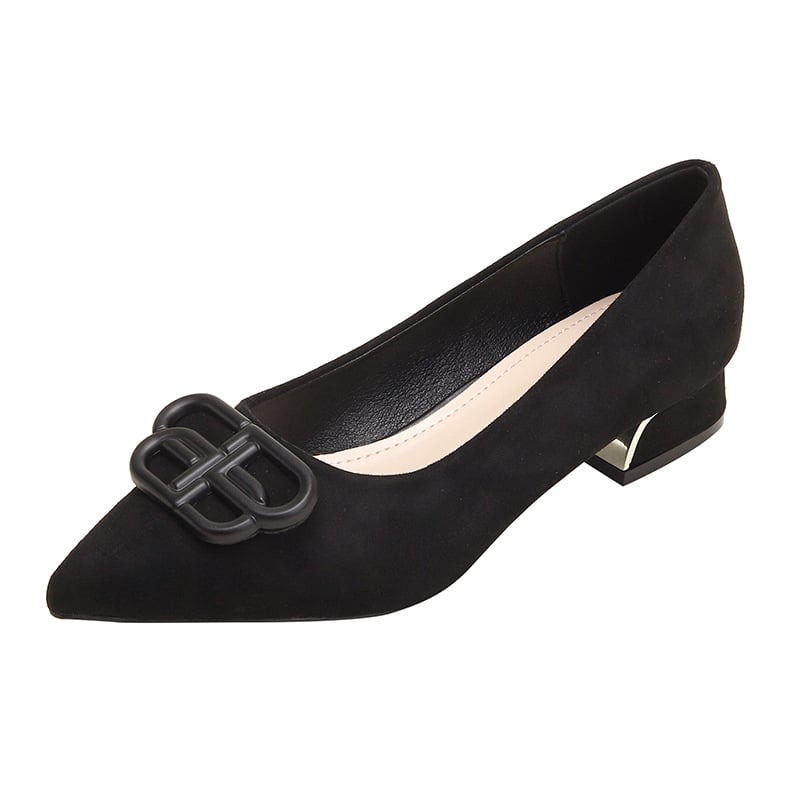 Naiste lamedad kingad terava ninaga, veluur pealne, madal paks kont, kummist tald