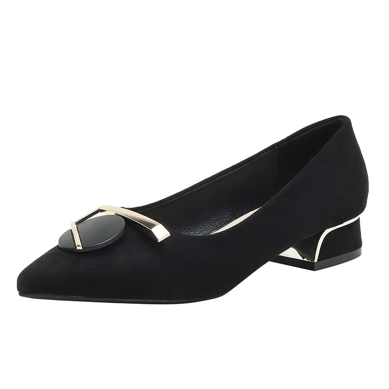 Naiste lamedad kingad terava ninaga, veluur pealne, madal paks kont, kummist tald