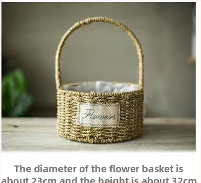 Šiaudų pynimo puodas gėlėms, pastoralinio stiliaus, kvėpuojantis ir patvarus, vandens taupantis, tinkamas staliniam ir grindiniam naudojimui (kvėpuojantis, patvarus, vandens taupantis, staliniam/grindiniam naudojimui)