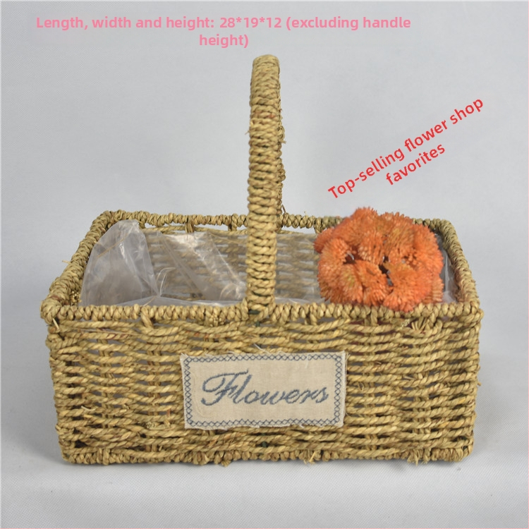 Šiaudų pynimo puodas gėlėms, pastoralinio stiliaus, kvėpuojantis ir patvarus, vandens taupantis, tinkamas staliniam ir grindiniam naudojimui (kvėpuojantis, patvarus, vandens taupantis, staliniam/grindiniam naudojimui)