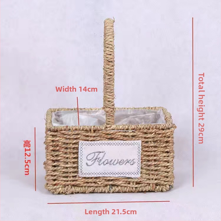 Šiaudų pynimo puodas gėlėms, pastoralinio stiliaus, kvėpuojantis ir patvarus, vandens taupantis, tinkamas staliniam ir grindiniam naudojimui (kvėpuojantis, patvarus, vandens taupantis, staliniam/grindiniam naudojimui)