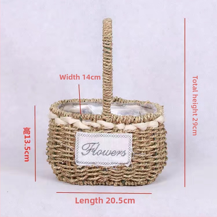 Šiaudų pynimo puodas gėlėms, pastoralinio stiliaus, kvėpuojantis ir patvarus, vandens taupantis, tinkamas staliniam ir grindiniam naudojimui (kvėpuojantis, patvarus, vandens taupantis, staliniam/grindiniam naudojimui)