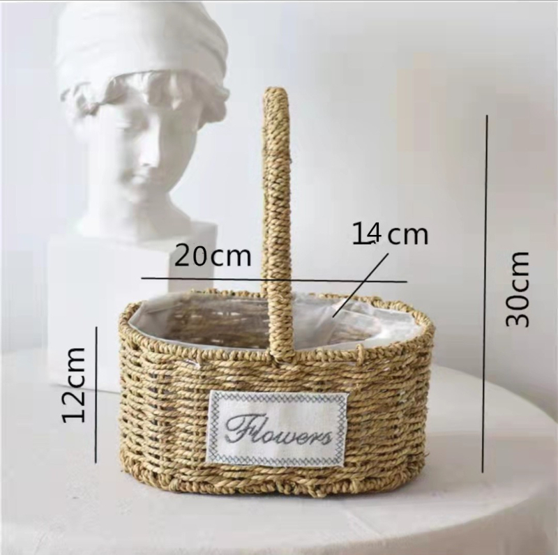 Šiaudų pynimo puodas gėlėms, pastoralinio stiliaus, kvėpuojantis ir patvarus, vandens taupantis, tinkamas staliniam ir grindiniam naudojimui (kvėpuojantis, patvarus, vandens taupantis, staliniam/grindiniam naudojimui)