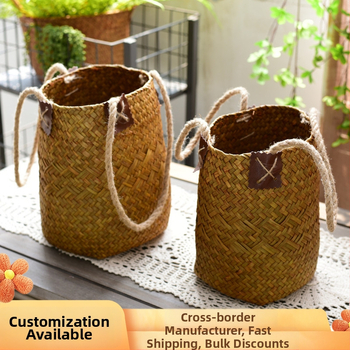 Rankomis pintas šiaudinės gėlių krepšelis su vazonėliu – kvėpuojantis, tvirtas, natūralus ratano-bambuko dizainas