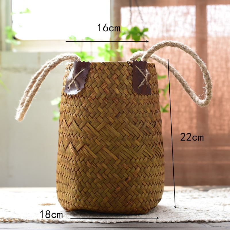 Rankomis pintas šiaudinės gėlių krepšelis su vazonėliu – kvėpuojantis, tvirtas, natūralus ratano-bambuko dizainas