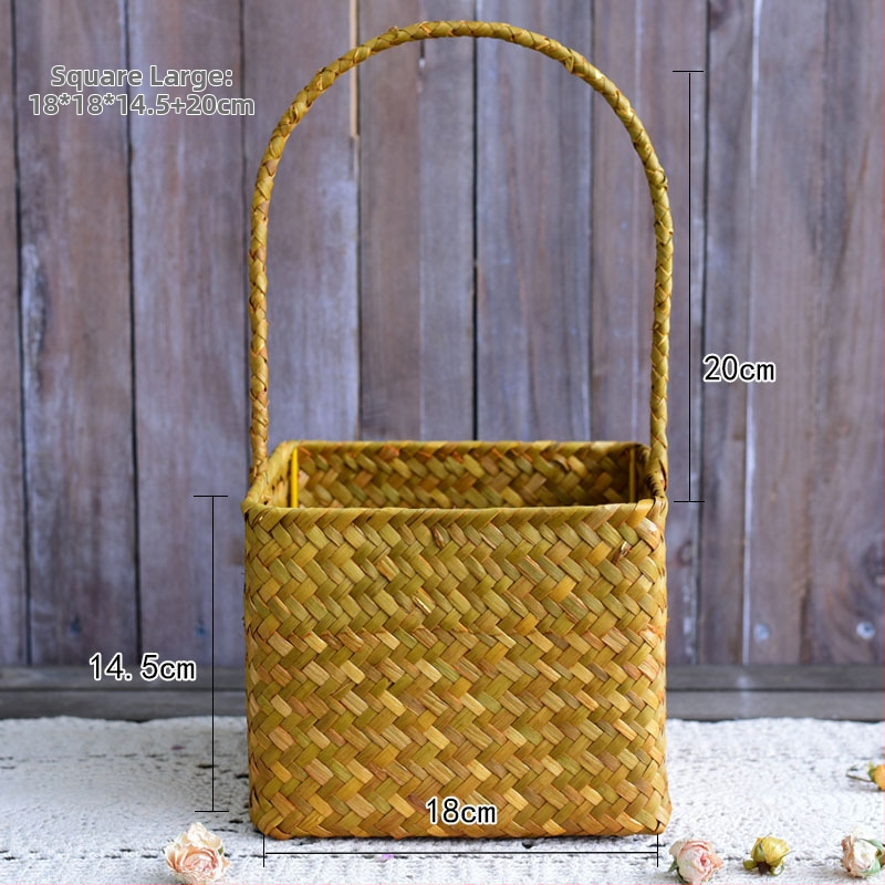 Rankomis pintas šiaudinės gėlių krepšelis su vazonėliu – kvėpuojantis, tvirtas, natūralus ratano-bambuko dizainas