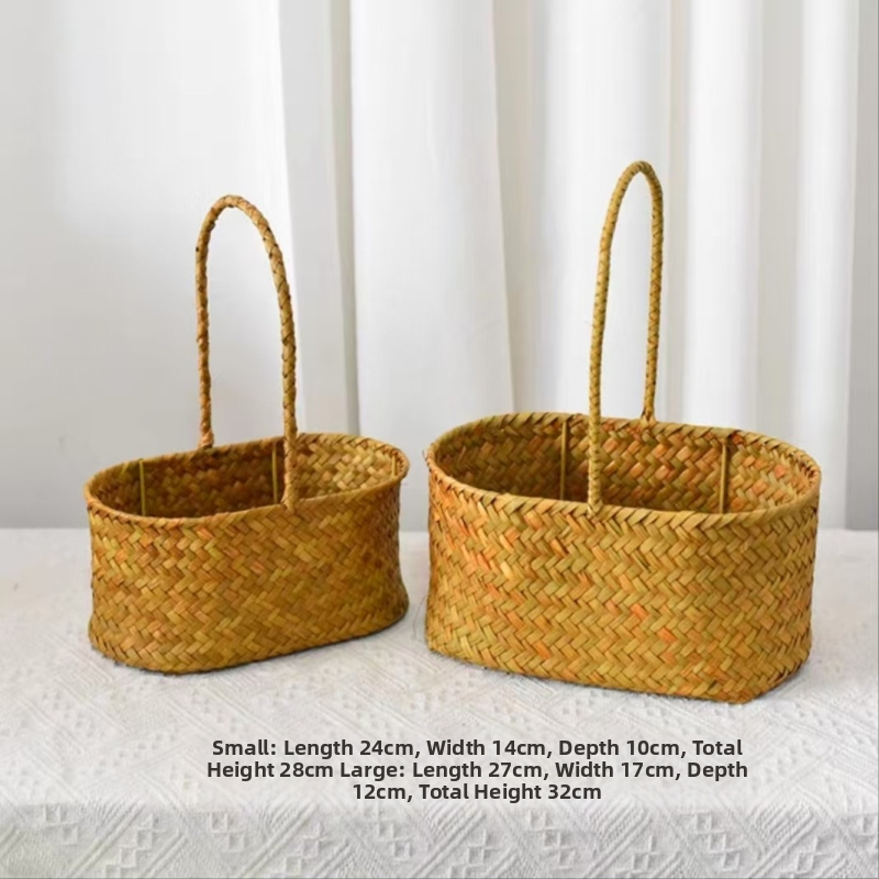 Rankomis pintas šiaudinės gėlių krepšelis su vazonėliu – kvėpuojantis, tvirtas, natūralus ratano-bambuko dizainas