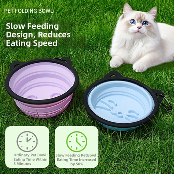 Dzīvnieku ēdiena integrētā silikona dubultā bļoda – videi draudzīgs silikons, divas 350 ml bļodas katrai, privāta zīmola pieejama