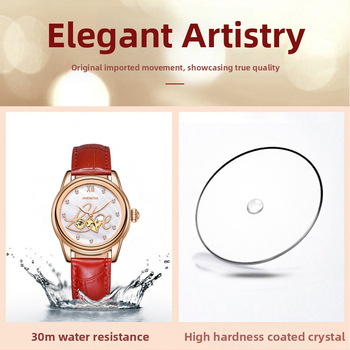 Ženski automatski sat – Swiss ETA S037 mehanizam, vodootporan do 50m, brojčanik od bisernog perlata, kožni remen