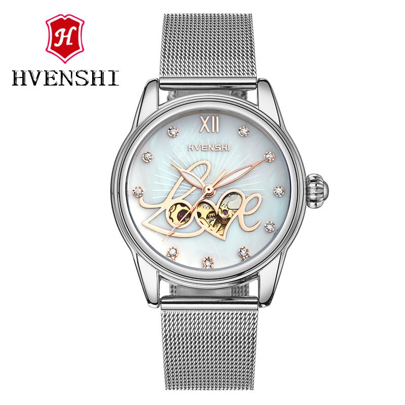 Ženski automatski sat – Swiss ETA S037 mehanizam, vodootporan do 50m, brojčanik od bisernog perlata, kožni remen