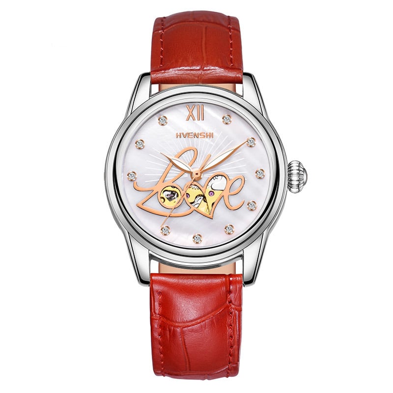 Ženski automatski sat – Swiss ETA S037 mehanizam, vodootporan do 50m, brojčanik od bisernog perlata, kožni remen