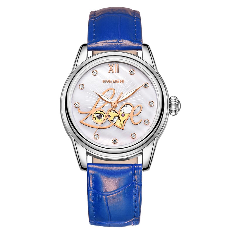 Ženski automatski sat – Swiss ETA S037 mehanizam, vodootporan do 50m, brojčanik od bisernog perlata, kožni remen