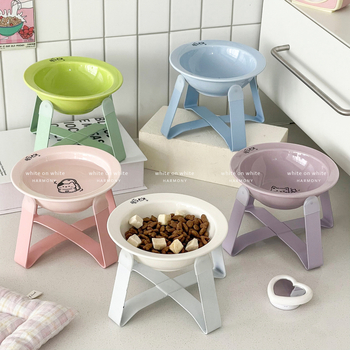 Κεραμικά μπολ γάτας για φαγητό και νερό σε ανυψωμένο πλαίσιο με μεταλλική βάση, αυτόματη τροφοδοσία