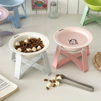 Κεραμικά μπολ γάτας για φαγητό και νερό σε ανυψωμένο πλαίσιο με μεταλλική βάση, αυτόματη τροφοδοσία