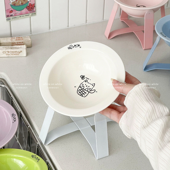 Κεραμικά μπολ γάτας για φαγητό και νερό σε ανυψωμένο πλαίσιο με μεταλλική βάση, αυτόματη τροφοδοσία