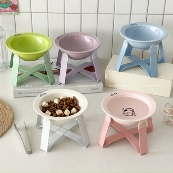 Κεραμικά μπολ γάτας για φαγητό και νερό σε ανυψωμένο πλαίσιο με μεταλλική βάση, αυτόματη τροφοδοσία
