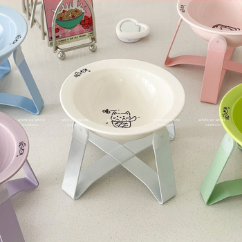 Κεραμικά μπολ γάτας για φαγητό και νερό σε ανυψωμένο πλαίσιο με μεταλλική βάση, αυτόματη τροφοδοσία