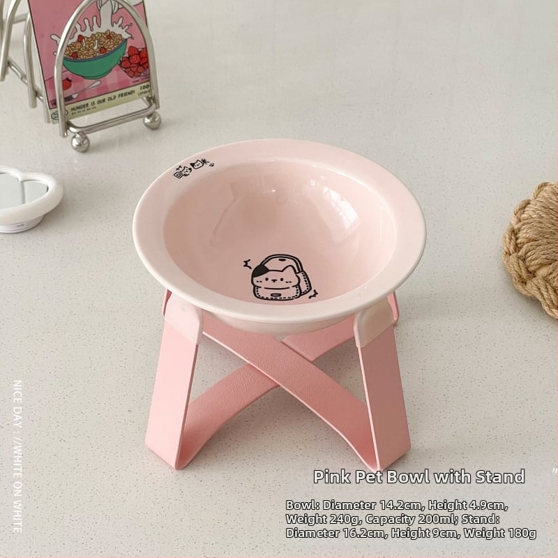 Κεραμικά μπολ γάτας για φαγητό και νερό σε ανυψωμένο πλαίσιο με μεταλλική βάση, αυτόματη τροφοδοσία