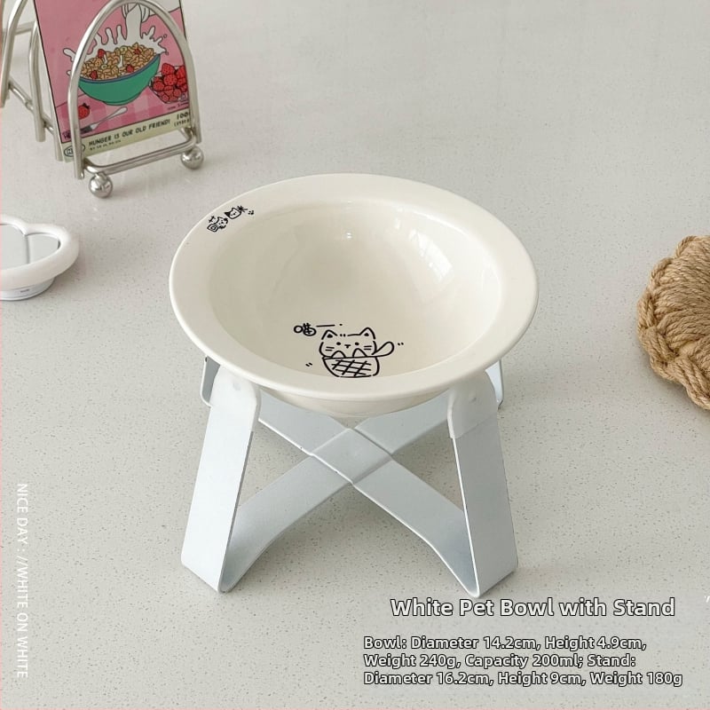 Κεραμικά μπολ γάτας για φαγητό και νερό σε ανυψωμένο πλαίσιο με μεταλλική βάση, αυτόματη τροφοδοσία