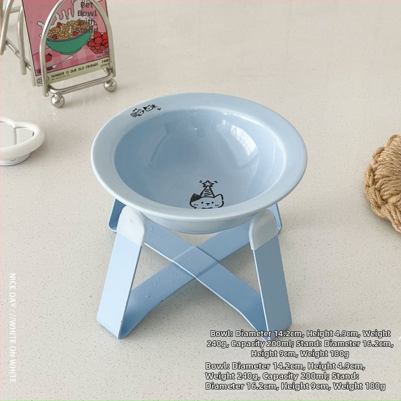 Κεραμικά μπολ γάτας για φαγητό και νερό σε ανυψωμένο πλαίσιο με μεταλλική βάση, αυτόματη τροφοδοσία